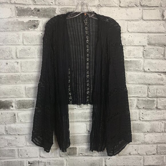 Free People Black Sheer Crochet High Low Boho Open Cardigan - Picture 1 of 12